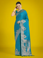 Thumbnail for Monjolika Fashion Gorgeous Cyan blue Woven Banarasi Satin Designer Silk Saree
