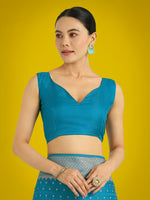 Thumbnail for Monjolika Fashion Gorgeous Cyan blue Woven Banarasi Satin Designer Silk Saree
