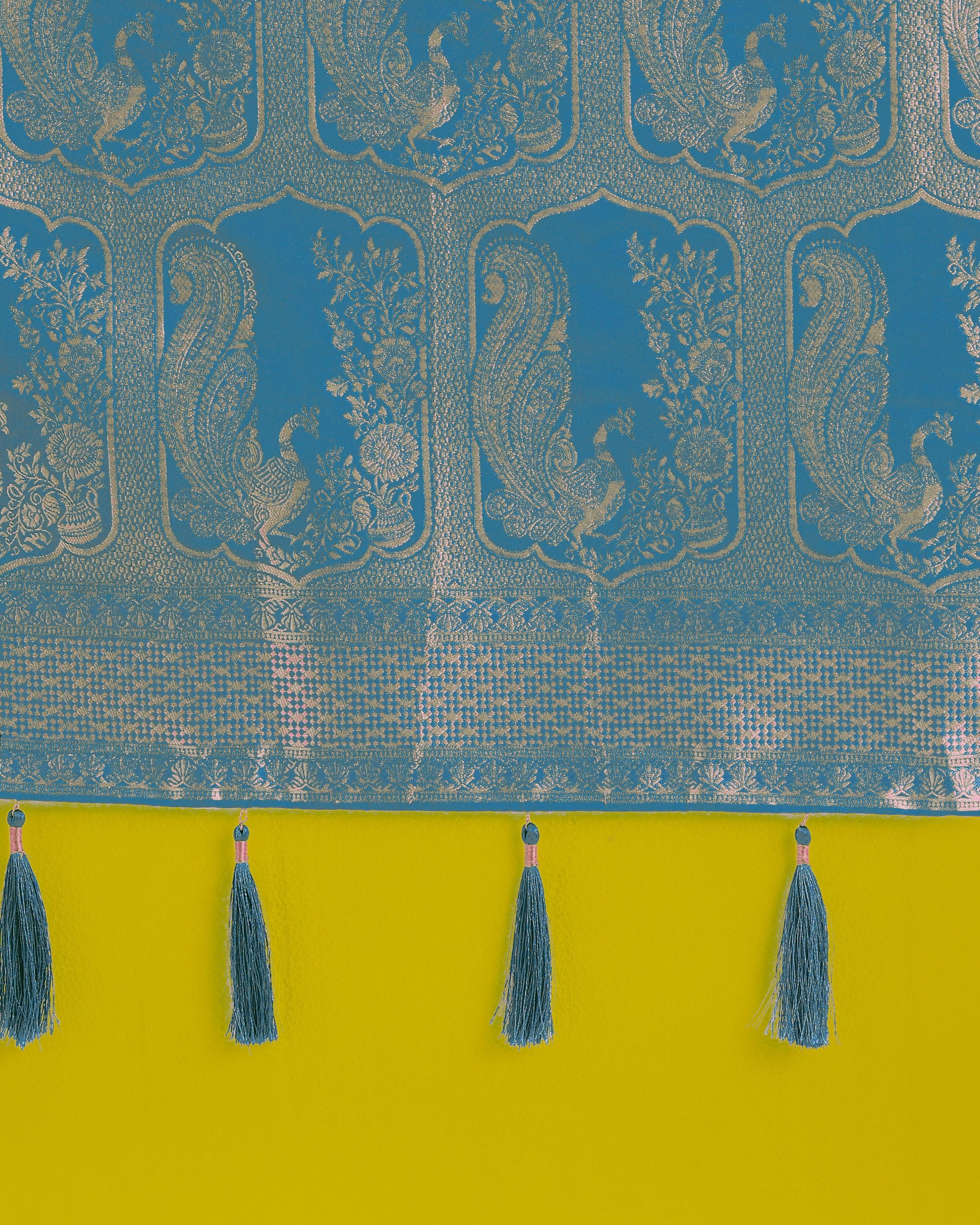 Monjolika Fashion Gorgeous Cyan blue Woven Banarasi Satin Designer Silk Saree