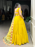 Thumbnail for Lorenvalley Yellow Georgette Plain Lehenga Choli with Embroidery work Dupatta - Distacart