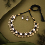 Thumbnail for Tehzeeb Creations Black And White Colour Gold-Polished Stone Jewellery Choker Necklace Set With Matching Pair of Stud Earrings - Distacart