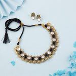 Thumbnail for Tehzeeb Creations Black And White Colour Gold-Polished Stone Jewellery Choker Necklace Set With Matching Pair of Stud Earrings - Distacart