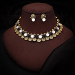 Thumbnail for Tehzeeb Creations Black And White Colour Gold-Polished Stone Jewellery Choker Necklace Set With Matching Pair of Stud Earrings - Distacart