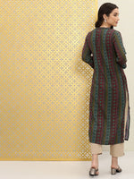 Thumbnail for Ode by House of Pataudi Embroidered Thread Work & Mirror Work Indie Prints Kurta - Distacart