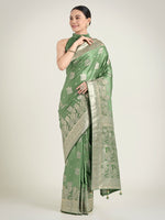Thumbnail for Monjolika Fashion Green Color Banarasi Satin Silk Zari Weaving Festival Saree