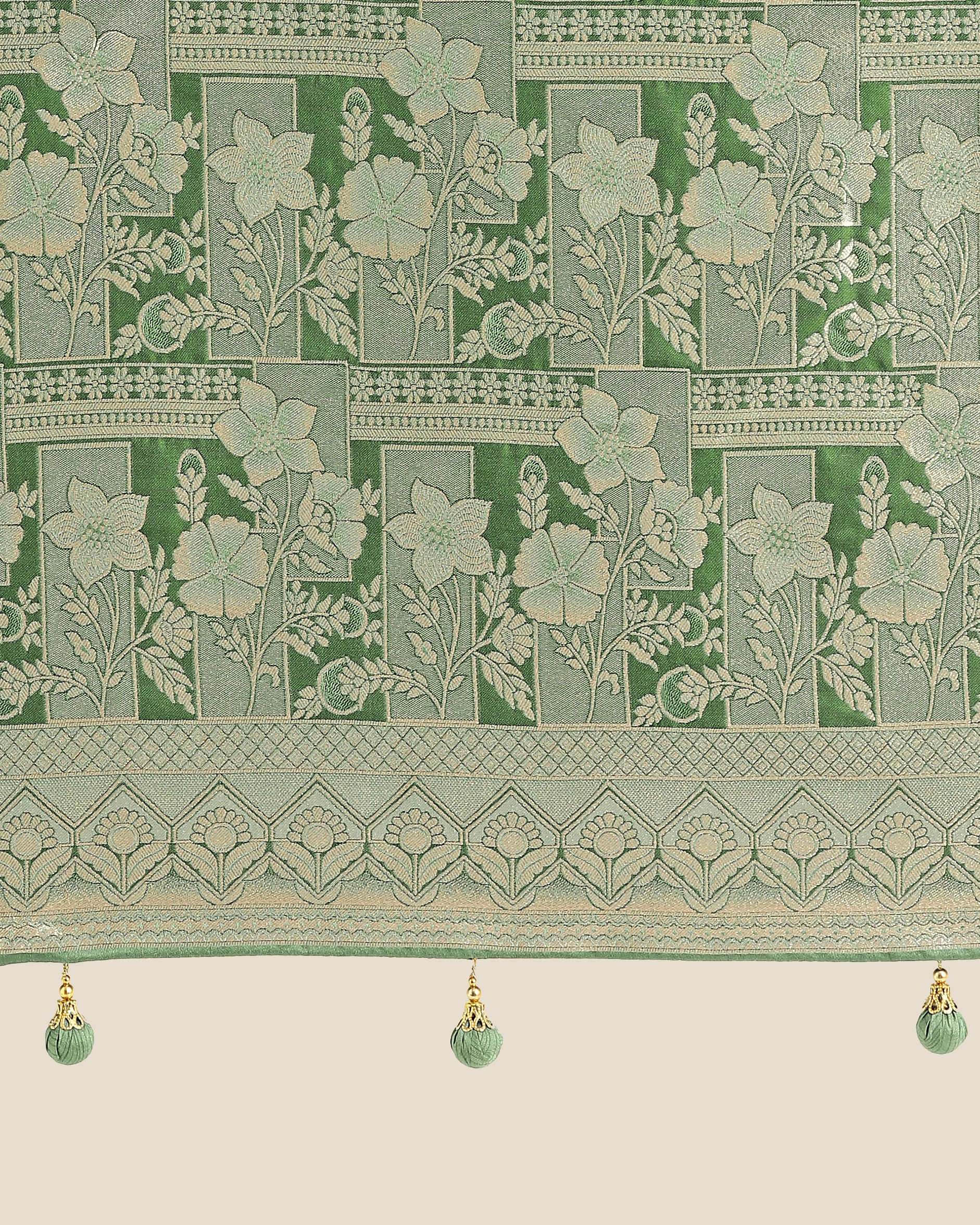 Monjolika Fashion Green Color Banarasi Satin Silk Zari Weaving Festival Saree