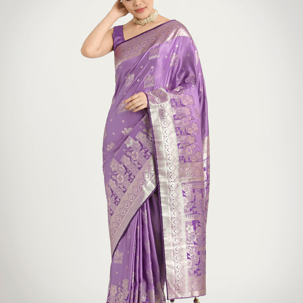 Monjolika Fashion Lavender Color Banarasi Satin Silk Zari Weaving Festival Saree - Distacart