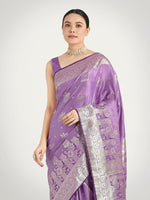 Thumbnail for Monjolika Fashion Lavender Color Banarasi Satin Silk Zari Weaving Festival Saree
