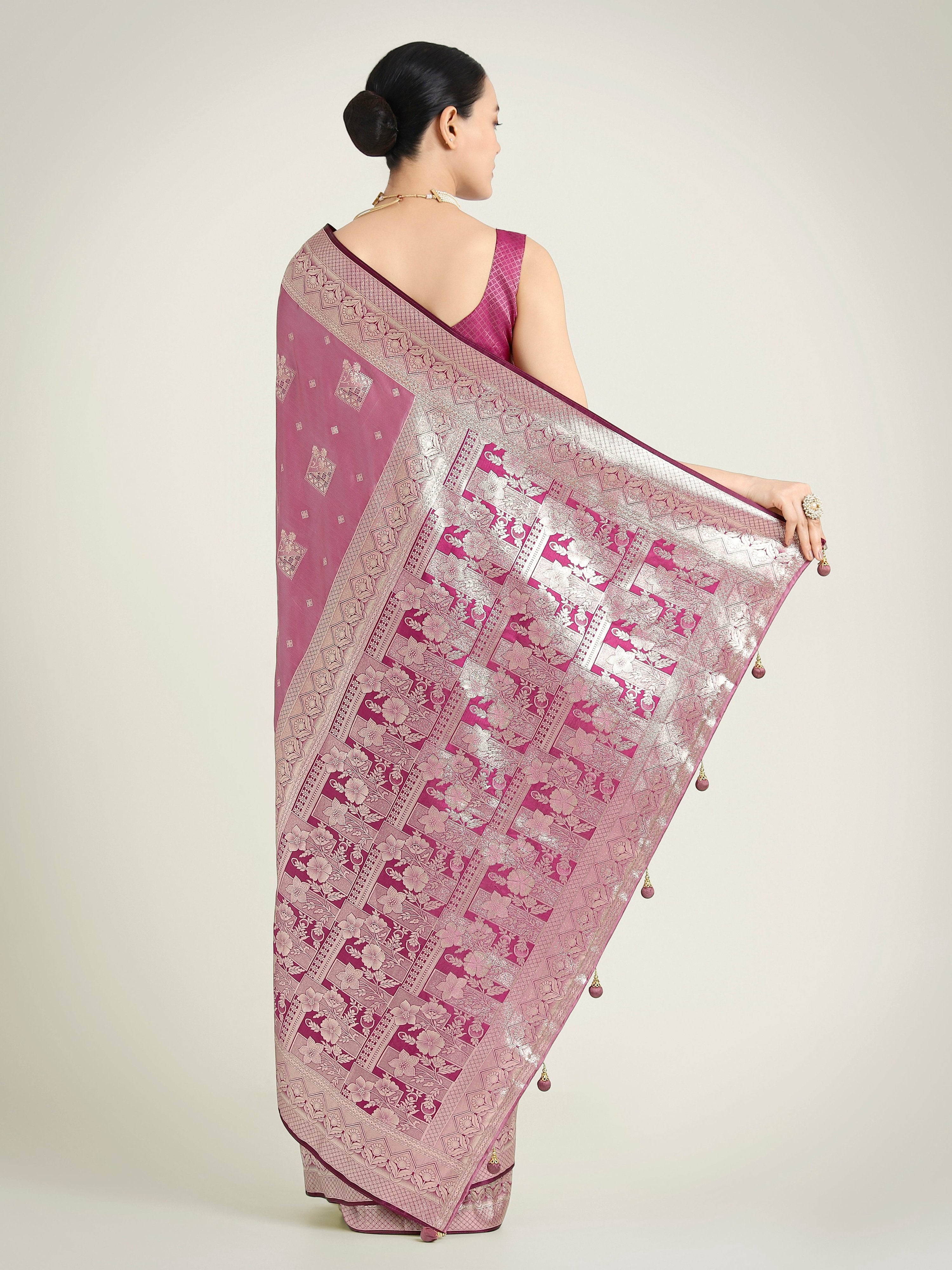 Monjolika Fashion Rose Pink Color Banarasi Satin Silk Zari Weaving Festival Saree
