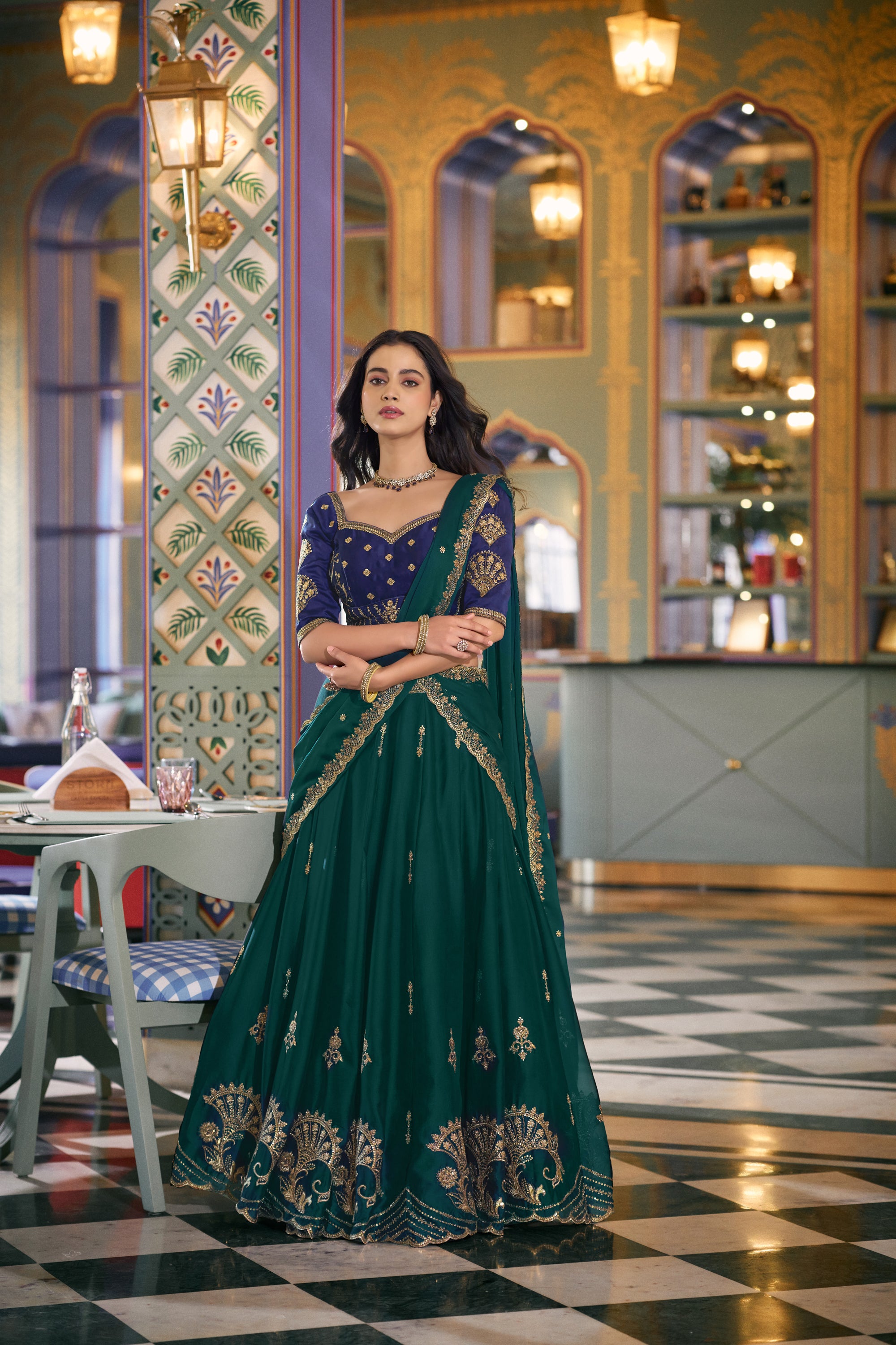 Lorenvalley Fashion Teal Rangoli Silk Sequins and Thread Embroidery Work Lehenga Choli with Dupatta - Dista