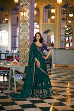 Thumbnail for Lorenvalley Fashion Teal Rangoli Silk Sequins and Thread Embroidery Work Lehenga Choli with Dupatta - Dista