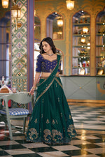 Thumbnail for Lorenvalley Fashion Teal Rangoli Silk Sequins and Thread Embroidery Work Lehenga Choli with Dupatta - Dista