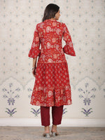 Thumbnail for Ode by House of Pataudi Ethnic Motifs Printed Cotton Tiering Kurta - Distacart