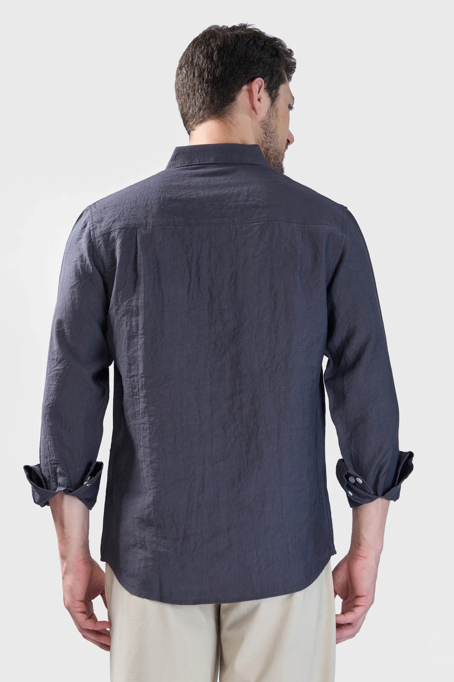 Xkind Dark Grey Crush Wrinkled Regular Fit Shirt - Distacart