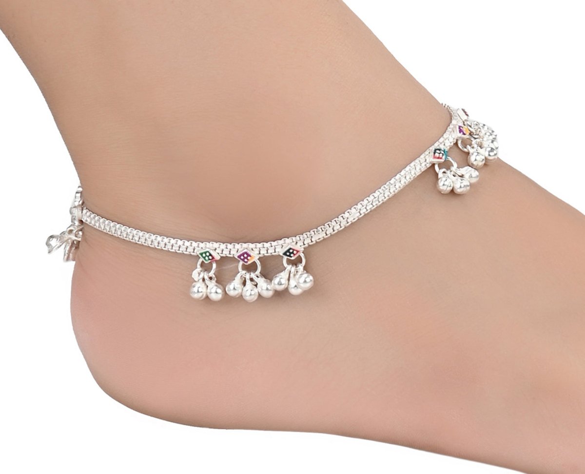 AanyaCentric Silver Plated Traditional Anklets Payal - Classic and Stylish for Women and Girls - Distacart
