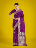 Thumbnail for Monjolika Fashion Divine Purple Soft Banarasi Satin Silk Saree With Blouse Piece