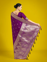Thumbnail for Monjolika Fashion Divine Purple Soft Banarasi Satin Silk Saree With Blouse Piece