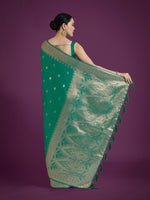 Thumbnail for Monjolika Fashion Divine Turquoise Soft Banarasi Satin Silk Saree With Blouse Piece