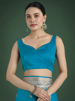 Thumbnail for Monjolika Fashion Divine Cyan blue Soft Banarasi Satin Silk Saree With Blouse Piece