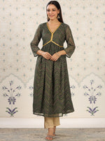 Thumbnail for Ode by House of Pataudi Ethnic Motifs Printed V-Neck Thread Work Empire Anarkali Kurta - Distacart
