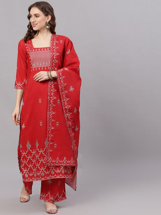 Aks Ethnic Motifs Printed Kurta With Palazzos & Dupatta - Distacart