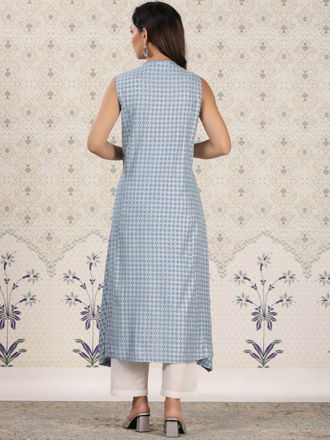 Ode by House of Pataudi Ethnic Motifs Printed Mandrain collar A-Line Kurta - Distacart