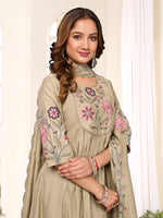 Thumbnail for Lorenvalley Fashion Pista Viscose Roman Silk Multi Embroidery Thread With Hand Work Anarkali Kurti Pant Dupatta - Distacart