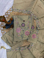 Thumbnail for Lorenvalley Fashion Pista Viscose Roman Silk Multi Embroidery Thread With Hand Work Anarkali Kurti Pant Dupatta - Distacart