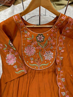 Thumbnail for Lorenvalley Fashion Rust Viscose Roman Silk Multi Embroidery Thread With Hand Work Anarkali Kurti Pant Dupatta - Distacart