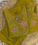 Thumbnail for Lorenvalley Fashion Yellow Viscose Roman Silk Multi Embroidery Thread With Hand Work Anarkali Kurti Pant Dupatta - Distacart