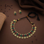 Thumbnail for Tehzeeb Creations Green And Maroon Colour Gold-Polished Stone Jewellery Choker Necklace Set With Matching Pair of Stud Earrings - Distacart