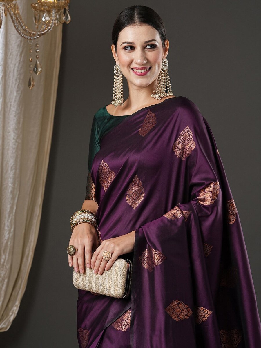 Anouk Purple & Gold-Toned Woven Design Zari Banarasi Saree - Distacart