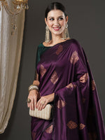 Thumbnail for Anouk Purple & Gold-Toned Woven Design Zari Banarasi Saree - Distacart