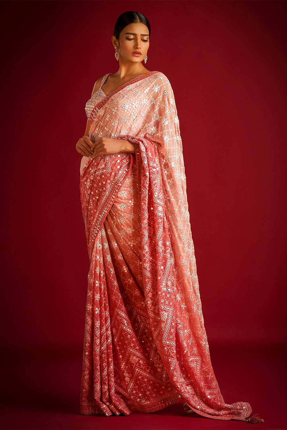 Teeya Creation Orange Color Georgette Embroidery Work Saree - Distacart