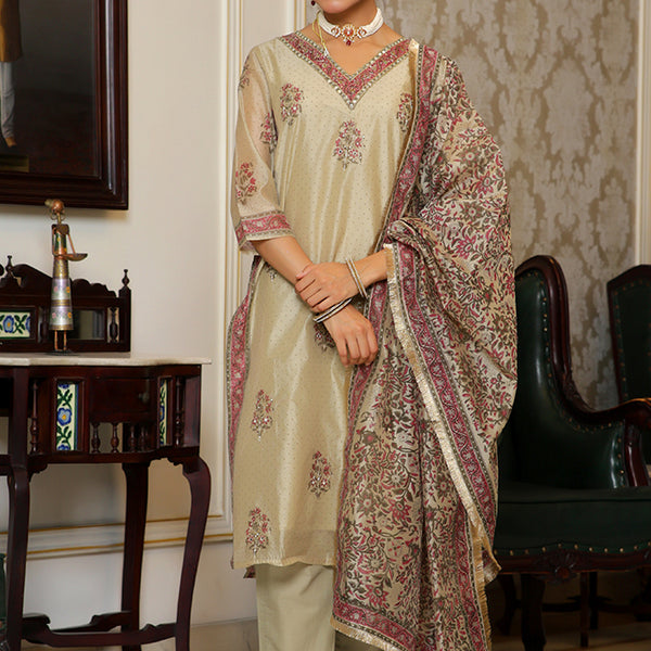 Vaasva Women Green Chanderi Block Printed Embroidered Kurta Set With Solid Pants & Dupatta - Distacart