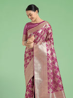 Thumbnail for Monjolika Fashion Rose Pink Banarasi Satin Silk Saree with Rich Zari Woven Pallu & Blouse Piece