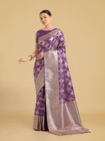 Thumbnail for Monjolika Fashion Purple Banarasi Satin Silk Saree with Rich Zari Woven Pallu & Blouse Piece