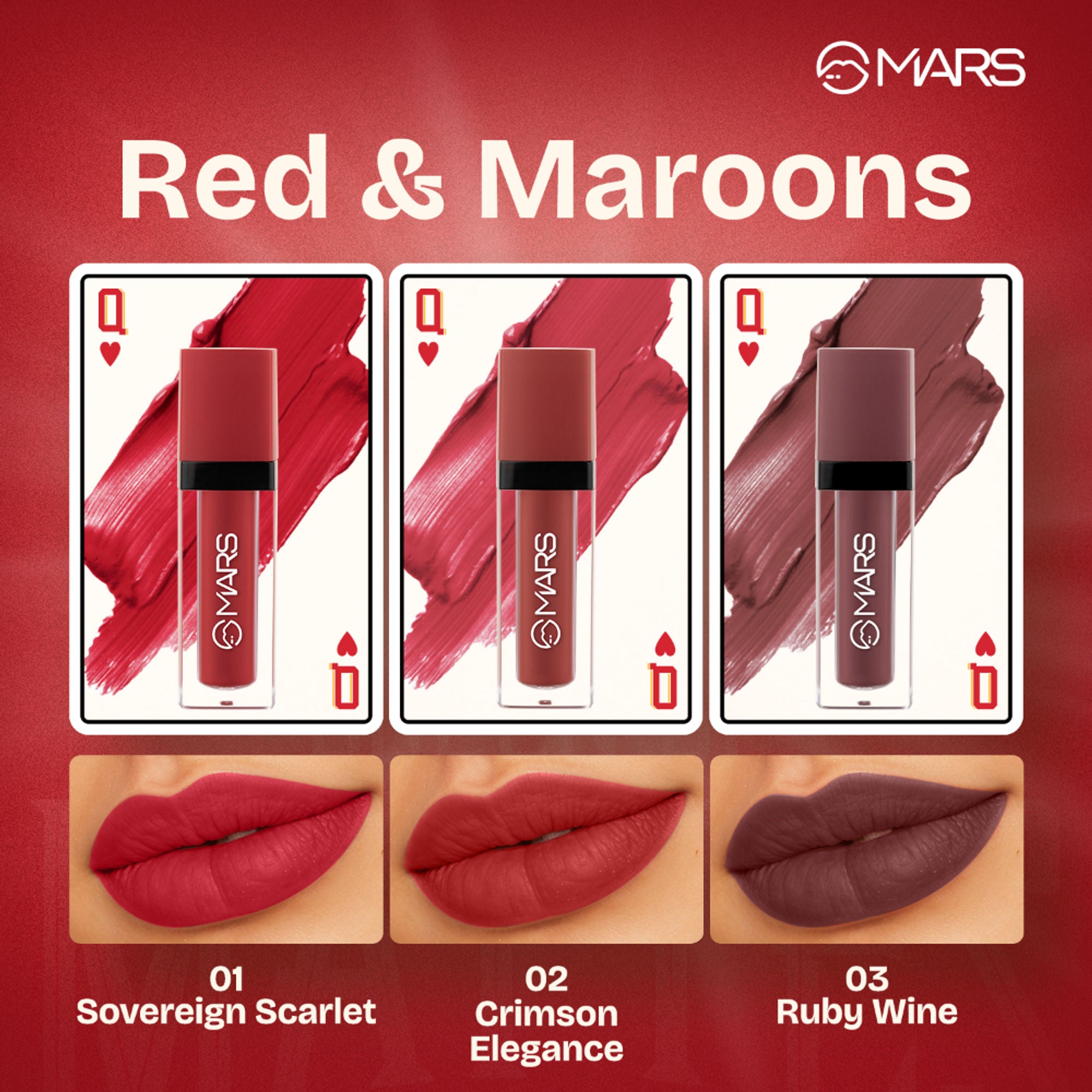 MARS Cosmetics Queen Of Mattes Reds & Maroons Liquid Lipsticks - Reds Maroons - Distacart