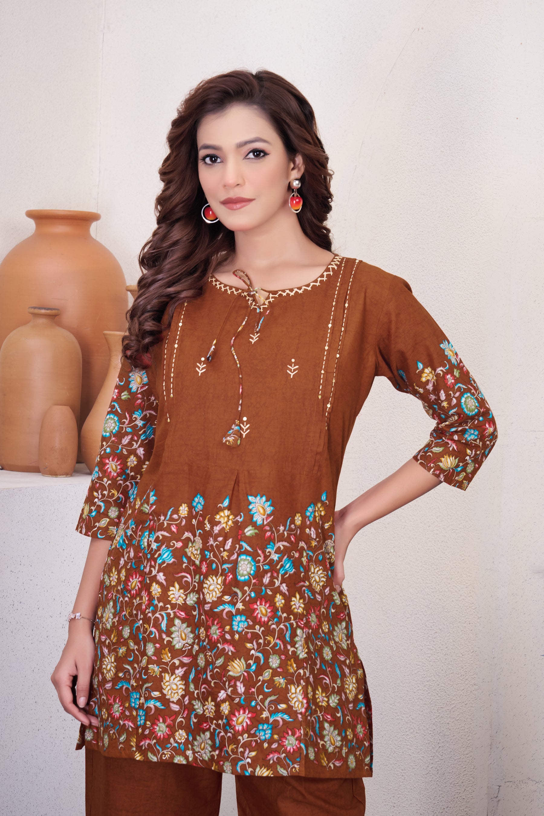 Lorenvalley Fashion Rust Pure Cotton Elegant & Trendy Printed Design Co-Ord Set - Distacart