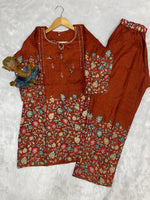 Thumbnail for Lorenvalley Fashion Rust Pure Cotton Elegant & Trendy Printed Design Co-Ord Set - Distacart
