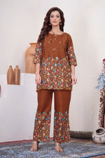 Thumbnail for Lorenvalley Fashion Rust Pure Cotton Elegant & Trendy Printed Design Co-Ord Set - Distacart