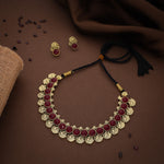 Thumbnail for Tehzeeb Creations Maroon Colour Gold-Polished Stone Jewellery Choker Necklace Set With Matching Pair of Stud Earrings - Distacart