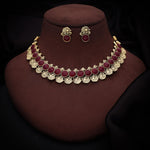 Thumbnail for Tehzeeb Creations Maroon Colour Gold-Polished Stone Jewellery Choker Necklace Set With Matching Pair of Stud Earrings - Distacart