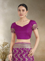 Thumbnail for Monjolika Fashion Effervescent Purple Soft Banarasi Satin Silk Saree With Elision Blouse Piece