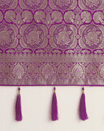Thumbnail for Monjolika Fashion Effervescent Purple Soft Banarasi Satin Silk Saree With Elision Blouse Piece