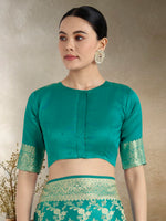 Thumbnail for Monjolika Fashion Effervescent Turquoise Soft Banarasi Satin Silk Saree With Elision Blouse Piece