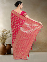 Thumbnail for Monjolika Fashion Effervescent Bright Pink Soft Banarasi Satin Silk Saree With Elision Blouse Piece