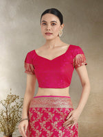 Thumbnail for Monjolika Fashion Effervescent Bright Pink Soft Banarasi Satin Silk Saree With Elision Blouse Piece