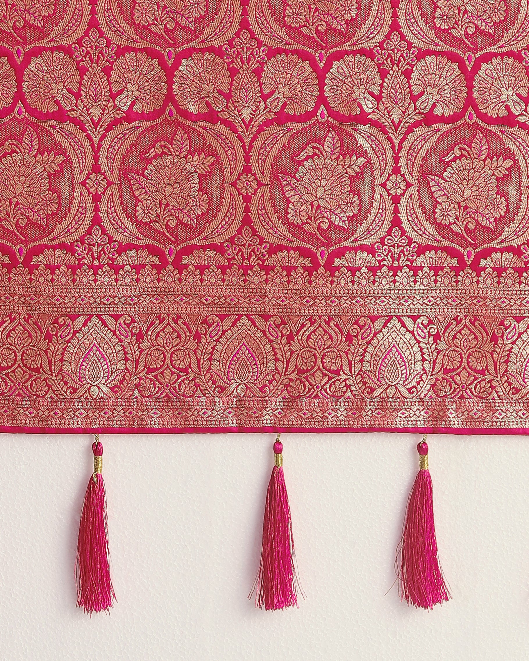 Monjolika Fashion Effervescent Bright Pink Soft Banarasi Satin Silk Saree With Elision Blouse Piece