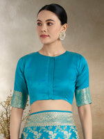 Thumbnail for Monjolika Fashion Effervescent Aqua blue Soft Banarasi Satin Silk Saree With Elision Blouse Piece